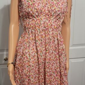 Chic Pink and Red V-Neck Sleeveless Mini Dress